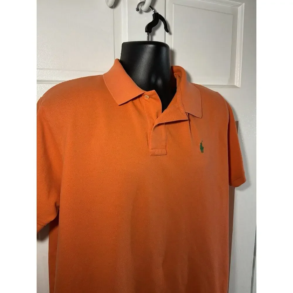 Men’s Polo Ralph Lauren XL Orange Polo Shirt Green Pony Short Sleeve Preppy
